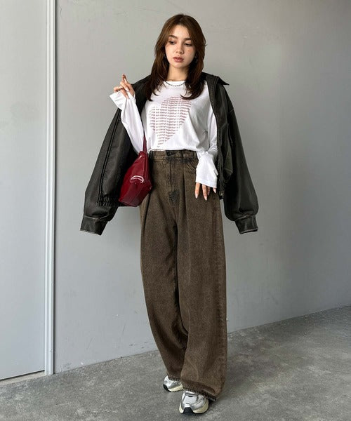 【mily bilet】 ハートが映える♪大人カジュアルMIX◎ハートグラフィック指穴ロングTシャツ mi1029154