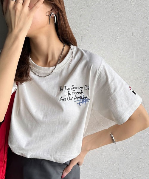 【sustaina+】アートのように刺繍が映える。オーガニックコットン100%らくがき風刺繍 無地＆ボーダー柄半袖Tシャツ ce1260396
