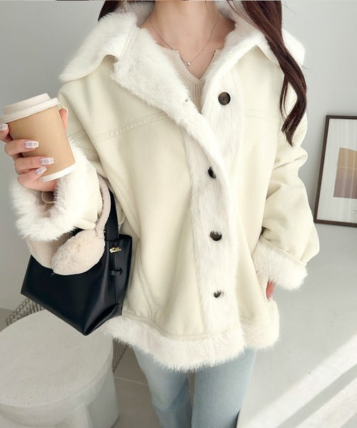 【mily bilet】甘さと気品で冬を楽しむ。ファー切り替えスウェードライクコート（ミドル丈） mi1019097