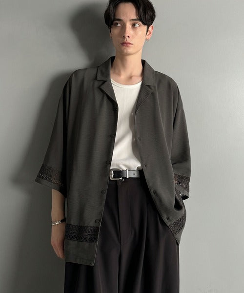 レースが語る、大人の余裕。レース切り替えオープンカラーシャツ / Lace Panel Open Collar Shirt co1010011