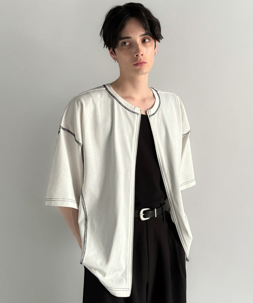 【Classical Origin】「1枚でも羽織でも。」インサイドアウト仕様2wayダブルジップTシャツ／Inside-Out Oversized Double-Zip 2way T-Shirt co1150018