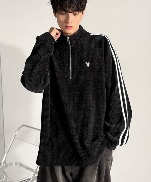 【Classical Origin】「素材推し。」コーデュロイ素材Wラインハーフジップトレーナー／Corduroy DoubleLine Half-Zip Trainer co1010026