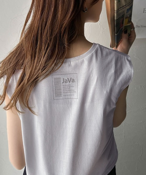 《JaVa ジャバコラボ》大人上級スタイル。メッシュレイヤードバックプリントシャーリングトップス (インナータンクトップセット) jv1260403