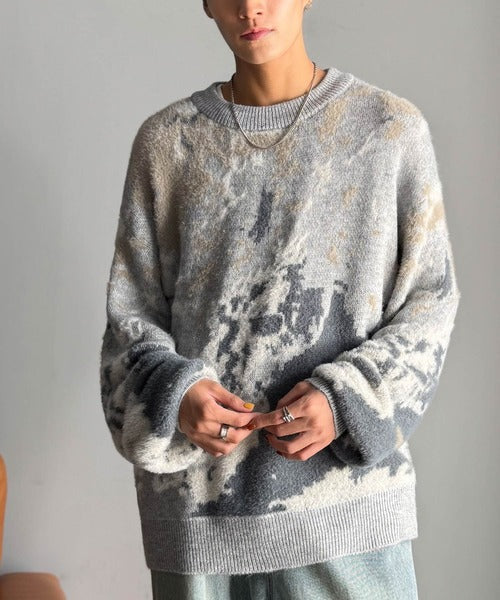 【classical origin】ニュアンス柄Wジャガードシャギーニット／Nuanced Pattern Double Jacquard Shaggy Knit ao1260497