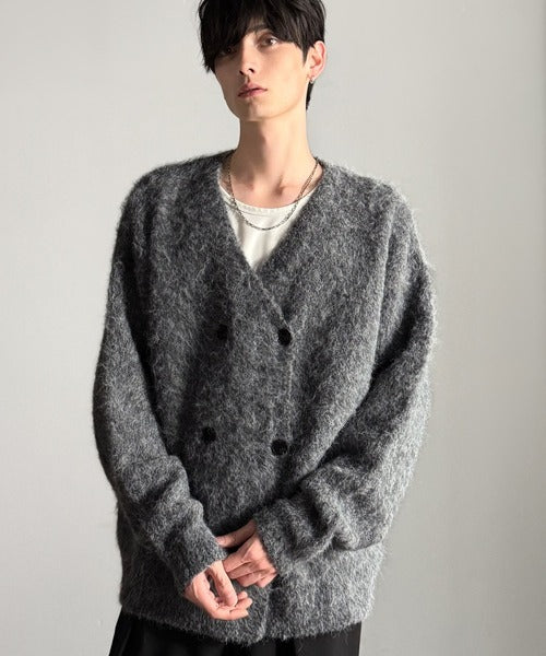 【Classical Origin】「アートな1着。」ミックスシャギー素材ダブルテーラードニットカーディガン／Mixed Shaggy Double-Tailored Knit Cardigan co0780011