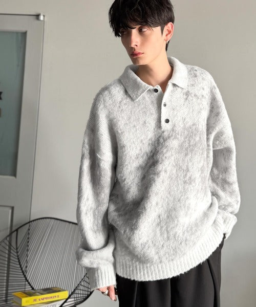 【Classical Origin】「まるで毛布。」モヘアライクシャギー素材ニットポロシャツ／Mohair-Like Shaggy Knit Polo Shirt co0780004