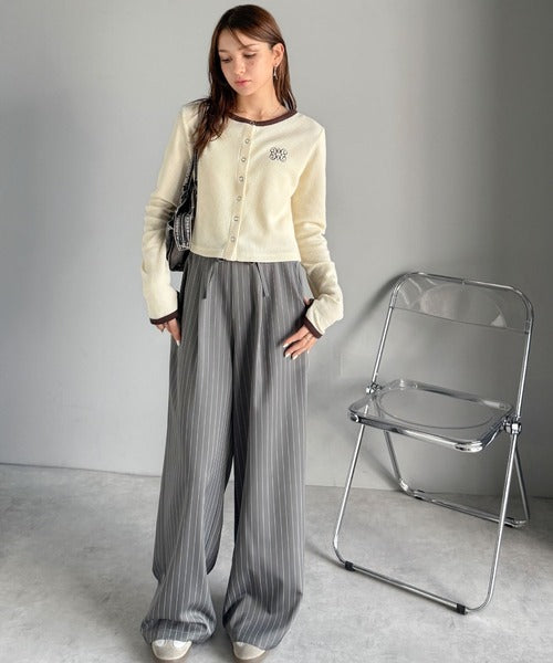 【mily bilet】洗練された大人のカジュアルスタイルに。配色指穴スナップボタンクロップドワッフルカーディガン（長袖） mi1269012