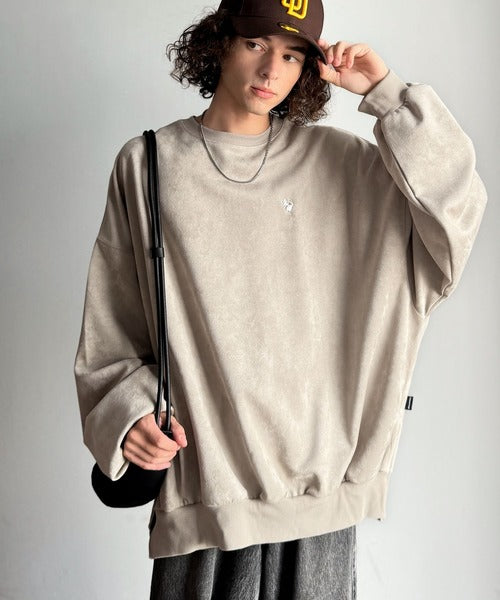 【Classical Origin】「やっぱりビッグシルエット！」スウェードポンチ素材ビックシルエットトレーナー（長袖）/Suede material big silhouette sweatshirt co1010030