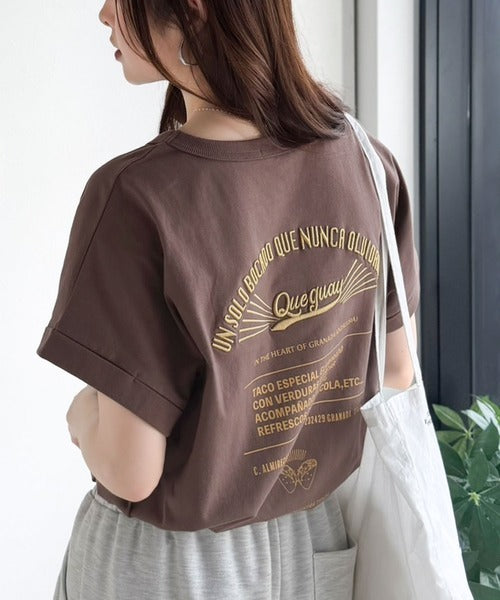 《JaVaジャバコラボ》背中で魅せる。バック刺繍フレンチスリーブTシャツ（半袖） jv1050358