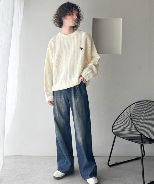 【Classical Origin】「究極スタンダード」畔編みオーバーサイズクルーネックセーター ／Oversized Ribbed Knit Crew Neck Sweater co0780012