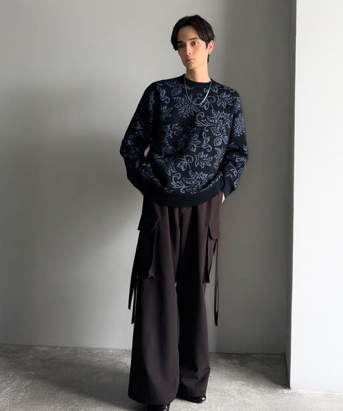 【classical origin】視線を奪う、ジャガード花柄ニット／Jacquard Floral Knit Sweater ao1020311