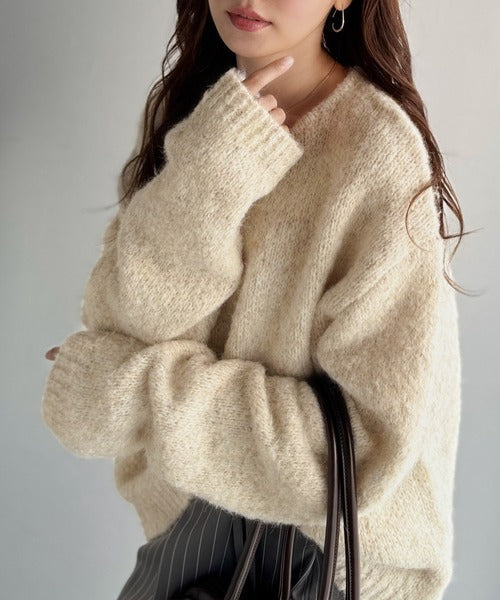【Classical Origin】「深みのある大人に。」クルーネックミックスカラー糸ニット（長袖）/Crew neck mixed color knit ao1020308