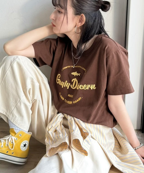 《JaVaジャバコラボ》刺繍とプリントが織りなす唯一無二のデザイン。綿100％おさかな刺繍Tシャツ jv1050359
