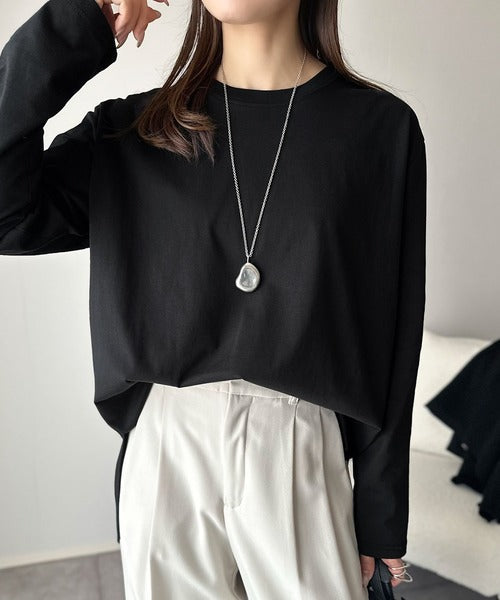 品よく、楽ちん。大人の余裕が漂う。シルケット素材 レイヤード ラウンドヘム 長袖 ロンTEE ce1020296