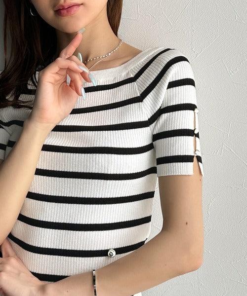 【mily bilet】大人可愛い抜け感！袖開きボタンサマーニット(半袖) mi1029117