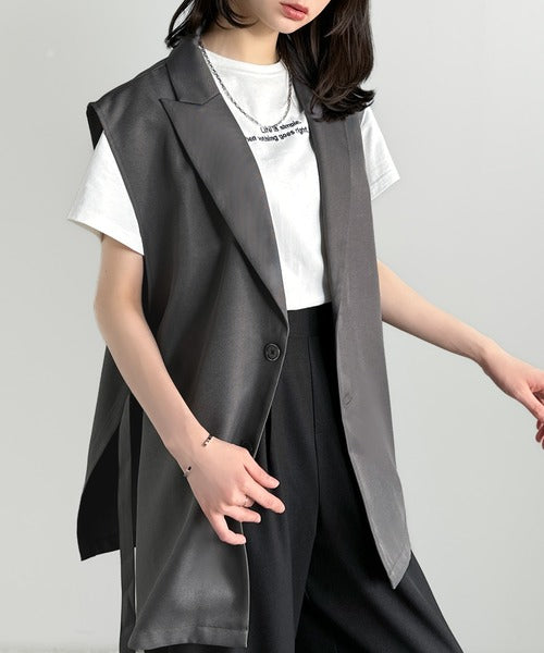 「日常をアップデート。」ピークドラペル仕様エレガントセミロングベスト／Peak Lapel Elegant Semi-Long Vest co1010009