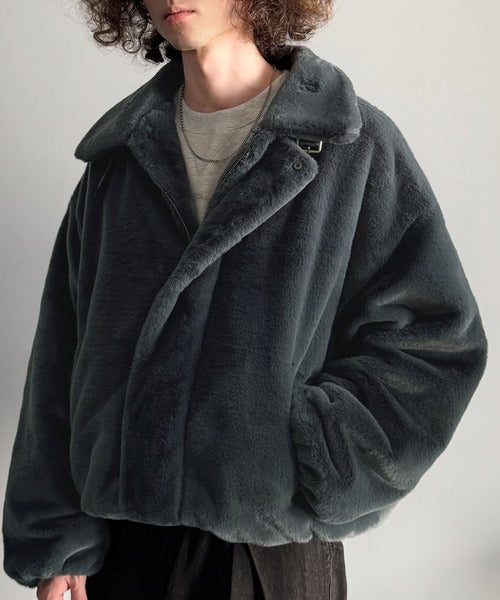 【Classical Origin】「3wayアレンジ可能。」ベルト襟フェイクファー素材ジャケット／Belted Collar Faux Fur Jacket co1150080