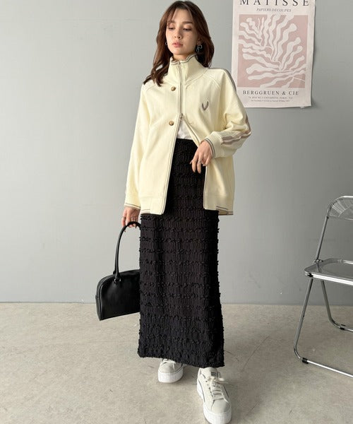 【mily bilet】配色スタンドネックがスポーティー。フロントボタン2way胸刺繍サイドレースダブルジップアップブルゾン mi1329016