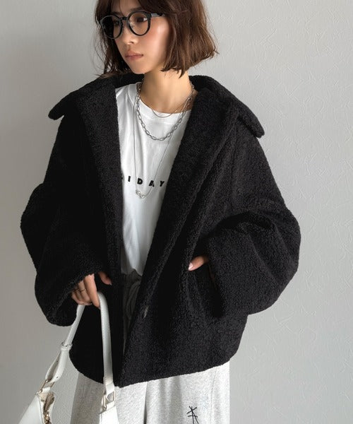 モコっとかわいく、冬支度♪ふんわり軽やか×暖かみたっぷり！コクーンシルエットテディベアボアブルゾン ce1240104