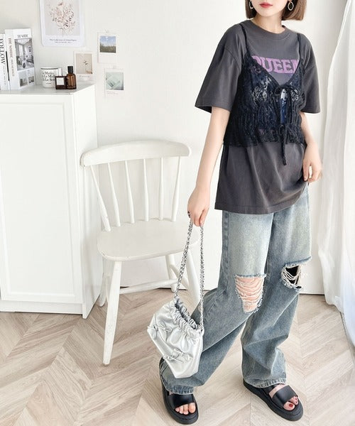 コーディネートに鮮度を加える。フラワー刺繍チュールリボンキャミビスチェ ce1070113
