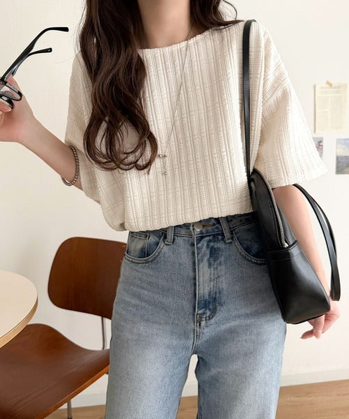 ラフなのに品よく見える。軽やかぽこぽこフクレジャガードトップス（半袖） ce1260557