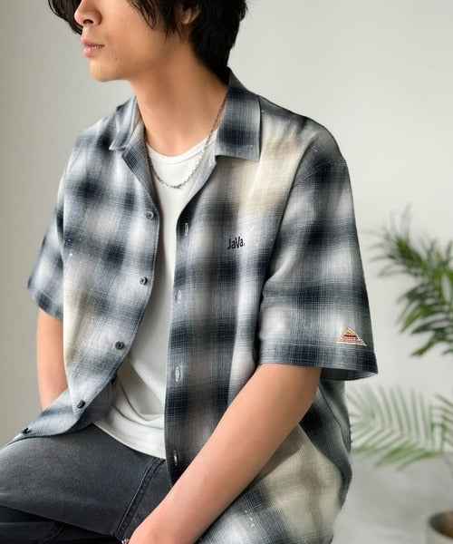 《JaVaジャバコラボ》個体差を愉しむ1点モノ。ヴィンテージ加工 オンブレーチェック柄シャツ (半袖) jo1320025