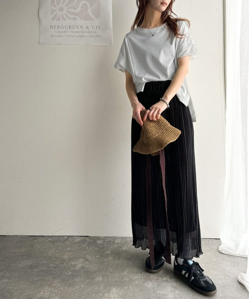 大人の女性を魅力的に引き立てる。袖口シアー切り替え 半袖 Tシャツ ce1110095