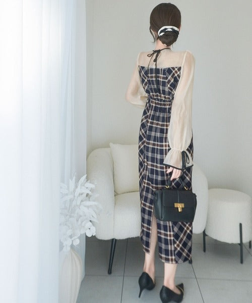 【mily bilet】上品でフェミニン。シャイニーシアードッキングIラインチェックワンピース mi1139046