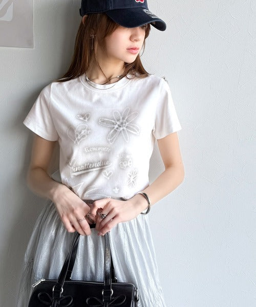 【mily bilet】大人可愛い最旬プリント柄。スプレーライクプリントコンパクトTシャツ（半袖） mi1329024