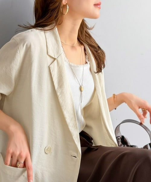 《marina×クラシカルエルフコラボ》【UVカット機能付き】余裕をまとう、さらり心地よい１枚。シアーダブルジャケット（長袖） ce1010616