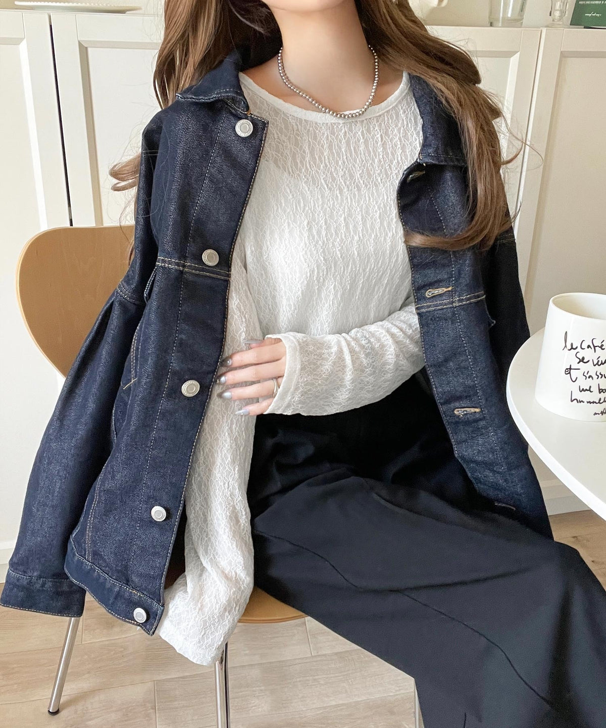 ほどよい透け感が大人上品。総柄シアーレーストップス(長袖) ce1010488