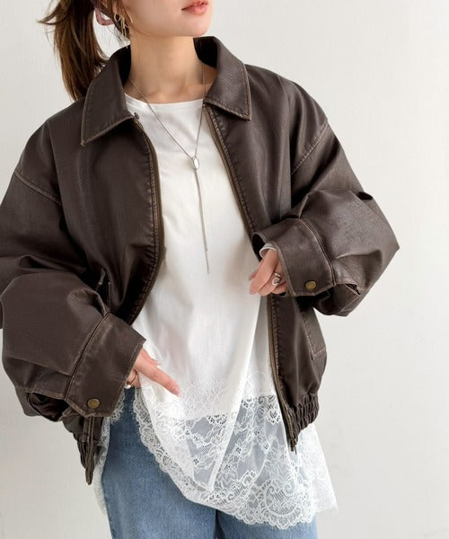 大人のきれいめカジュアル、体型も美しくカバー。裾レースカットソードッキングTシャツ（長袖） ce1020364