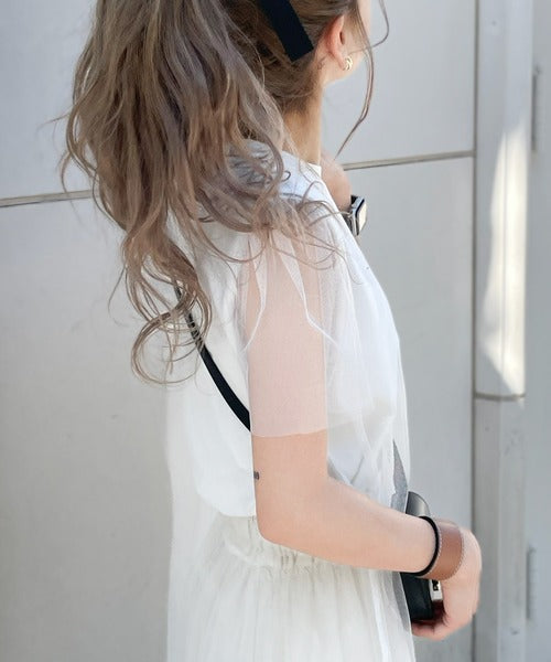 【mily bilet】1枚で上級お洒落style。チュール重ね着風シルバー箔プリントTシャツ mi1149050