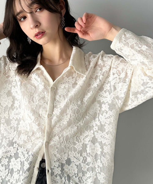 大人上品さが魅力◎ルーズシルエット 花柄レースオーバーシャツ（長袖） cm1240070