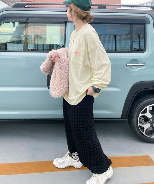 《JaVaジャバ コラボ》綿100％ピグメント加工ポケット付きロングTee jv1029002