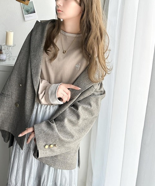 ヴィンテージ感をプラス。綿100%衿バイカラーワンポイント刺繍ロンTシャツ ce1260203