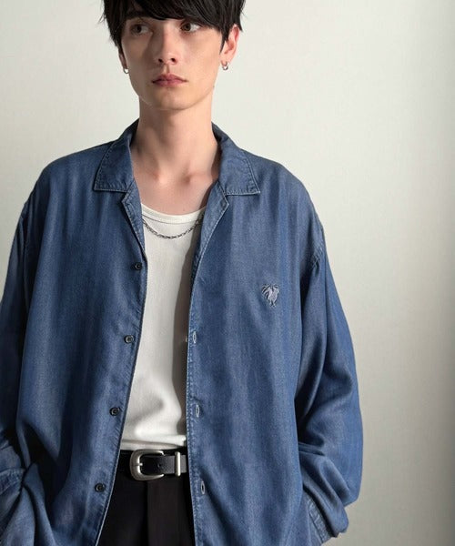 【Classical Origin】「至福のひととき。」ルーズフィットオープンカラーデニムシャツ（長袖）/Loose Fit Open Collar Denim Shirt co1150038