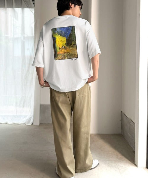 《ゴッホ絵画グラフィック》ステッチ刺繍MIXデザイン 高機能半袖Tシャツ【接触冷感・UVカット機能付き】【JaVaジャバコラボ】 jo1150093