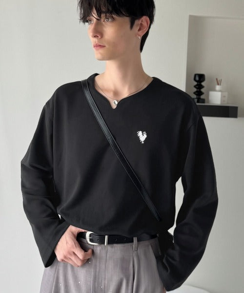 【Classical Origin】「着心地と、上質感と。」Soft Ponte V-Neck T-Shirt／ポンチ素材Vネック胸刺繍Tシャツ（長袖） co1150049