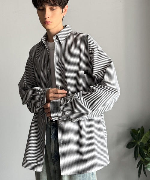 【Classical Origin】ゆとりを着る。ネーム付き胸ポケットビッグシャツ（長袖）/Brand name & chest pocket long sleeved big shirt ao1110147