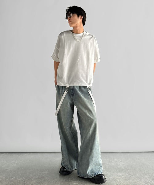 Belt Design Transformable Cropped T-Shirt／脱着式ベルトデザインショート丈Tシャツ co1150015