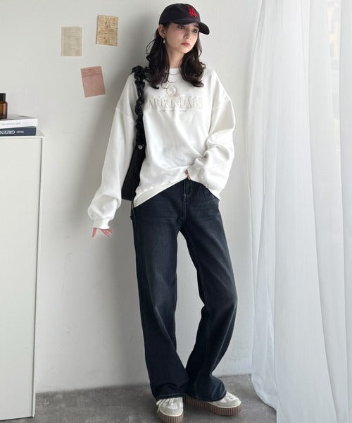 《JaVa ジャバコラボ》微配色刺繍の上品ロゴデザイン。刺繍カレッジロゴ裏起毛スウェット jv1330040