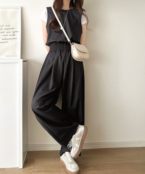 《JaVaジャバコラボ》前後で印象チェンジ♪前後2wayUネックツータックイージーサロペットパンツ jv0780086