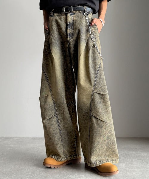 【Classical Origin】3D Tucked＆Darted Barrel-Leg Wide Denim／3Dタック＆ダーツデザインバレルレッグワイドデニム co1150057