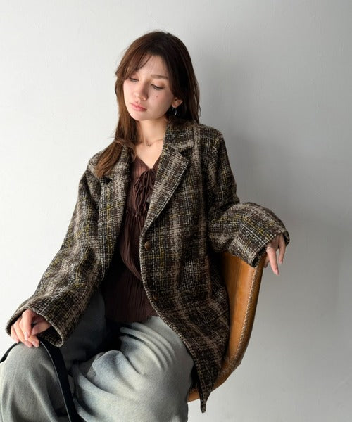 【mily bilet】思わず「どこの？」と聞かれちゃう♪ブークレチェックジャケットコート mi1329113
