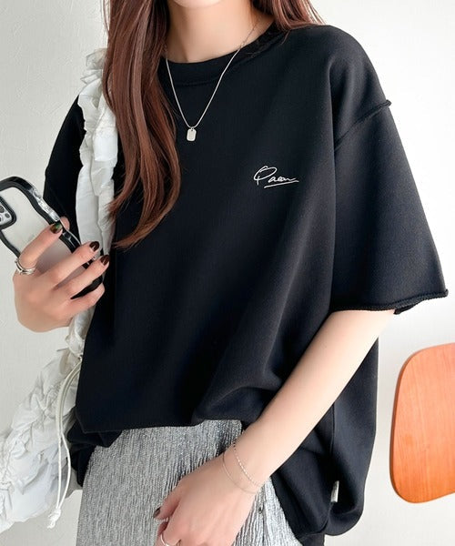 袖口くるりん。ワンポイント刺繍ハーフスリーブ裏毛Tシャツ ce1260259