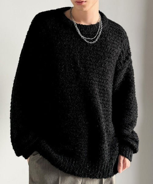 【Classical Origin】「優しさに包まれる。」ブークレー糸クルーネックニットトップス（長袖）/Boucle yarn crew neck knit top ao1020302