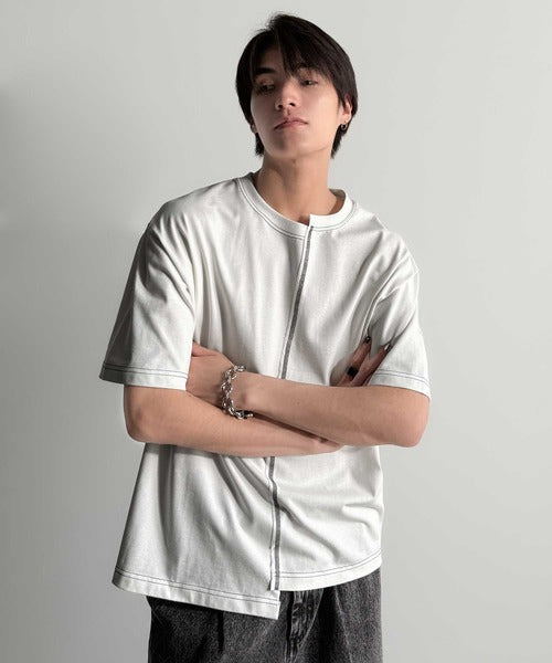 Asymmetric Stitch Design T-Shirt／アシンメトリーデザイン配色ステッチTシャツ co1150013