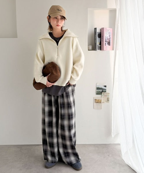 開けて、閉めてお洒落のアレンジ自由自在。ハーフジップオーバーサイズニット（長袖） ce1020372