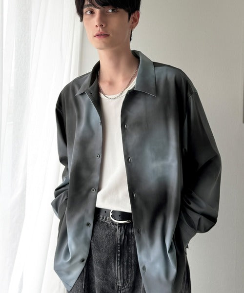 【Classical Origin】「都会的スタイル」。総柄ドレープキャンプカラーシャツ（長袖）/Relaxed Drape All-Over Pattern Camp Collar Shirt co1150039
